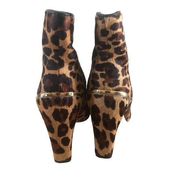Diane Von Furstenberg Glenda Leopard Calf Hair Heeled Booties 6.5 - Picture 4 of 9